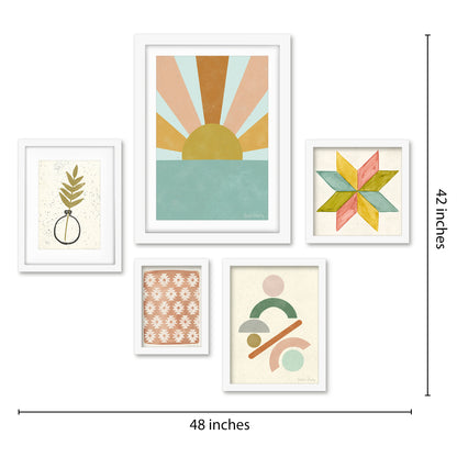 Americanflat 5 Piece Black Framed Gallery Wall Art Set - Pastel Colored Abstract Shapes