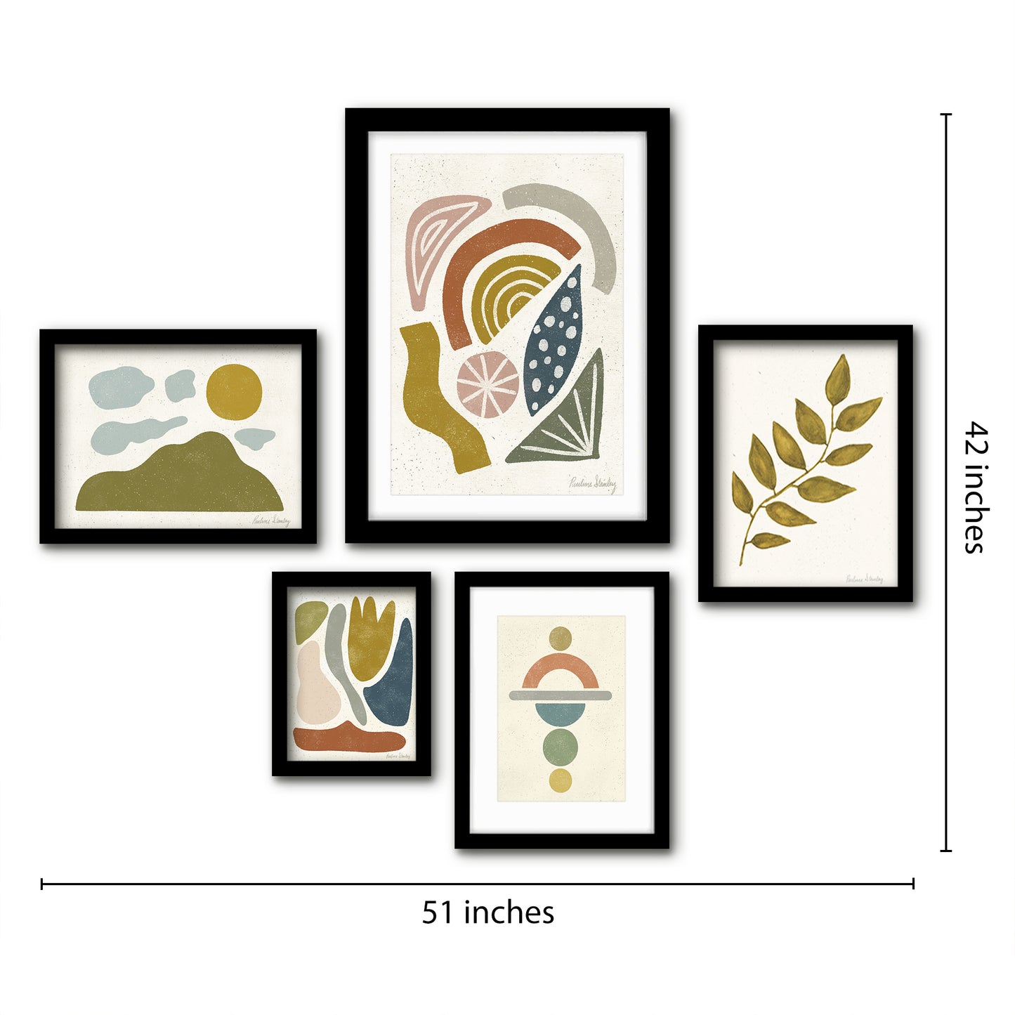 Americanflat 5 Piece Black Framed Gallery Wall Art Set - Colorful Shapes Green Organic Nature