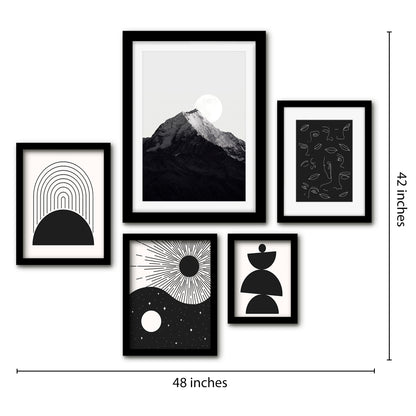 Americanflat 5 Piece Black Framed Gallery Wall Art Set - Black Abstract Balance Landscape