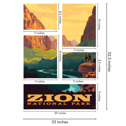 Zion National Park 5 Piece Grid Wall Art Room Decor Set  - Print
