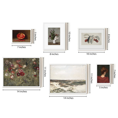 6 Piece Vintage Gallery Wall Art Set - Crimson Canvas Art by Maple + Oak