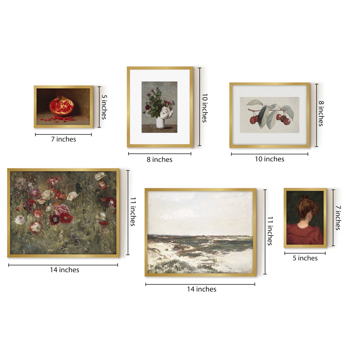 6 Piece Vintage Gallery Wall Art Set - Crimson Canvas Art by Maple + Oak