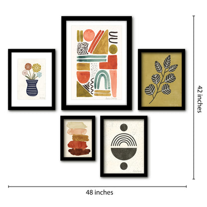 Americanflat 5 Piece Black Framed Gallery Wall Art Set - Colorful Abstract Floral Shapes
