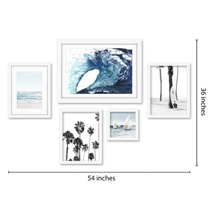 Americanflat 5 Piece Black Framed Gallery Wall Art Set - Blue Ocean Surf Boat