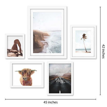 Americanflat 5 Piece Black Framed Gallery Wall Art Set - Brown & Lightblue Coastal Animal Adventure