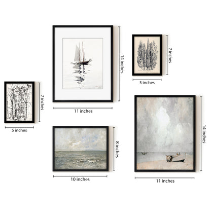 5 Piece Vintage Gallery Wall Art Set - Coastal Impressions Art by Wall + Wonder