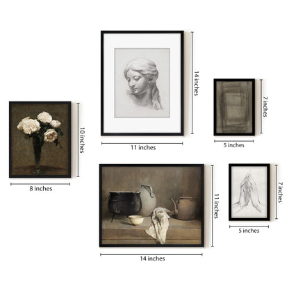 5 Piece Vintage Gallery Wall Art Set - Artistic Medley Art by Maple + Oak