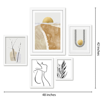 Americanflat 5 Piece Black Framed Gallery Wall Art Set - Black & Gold Abstract Floral Shapes