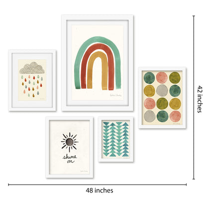 Americanflat 5 Piece Black Framed Gallery Wall Art Set - Colorful Rainbow Shapes Wire Art
