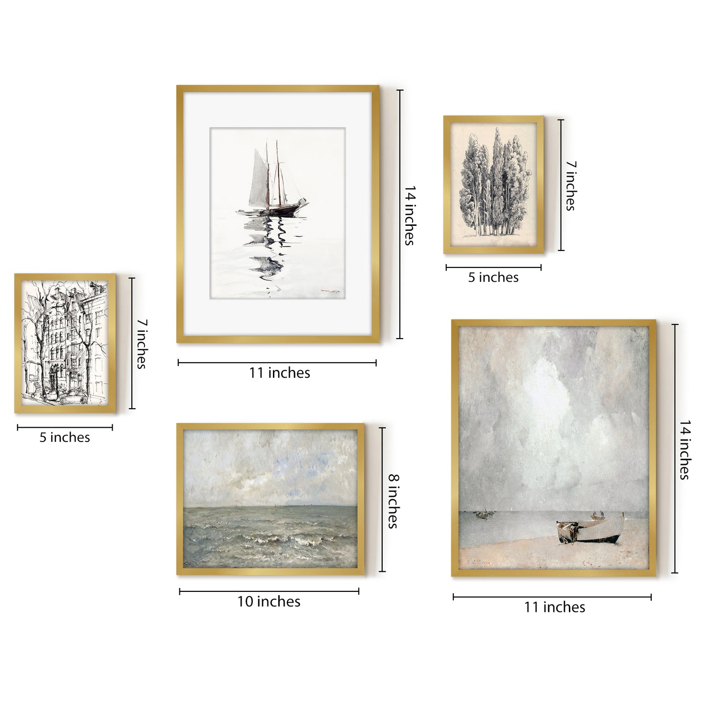 5 Piece Vintage Gallery Wall Art Set - Coastal Impressions Art by Wall + Wonder