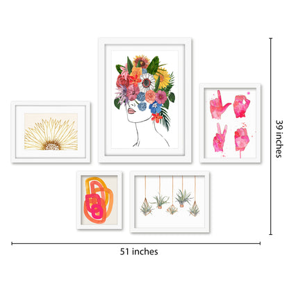 Americanflat 5 Piece Black Framed Gallery Wall Art Set - Colorful Floral Femme L-O-V-E