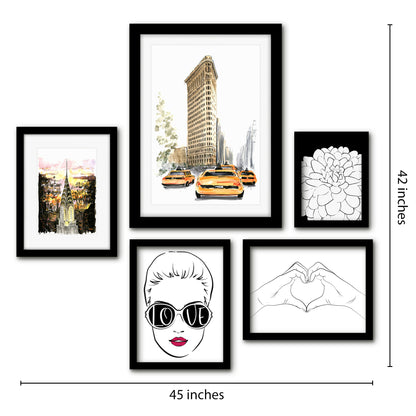 Americanflat 5 Piece Black Framed Gallery Wall Art Set - Watercolor NYC Women Love