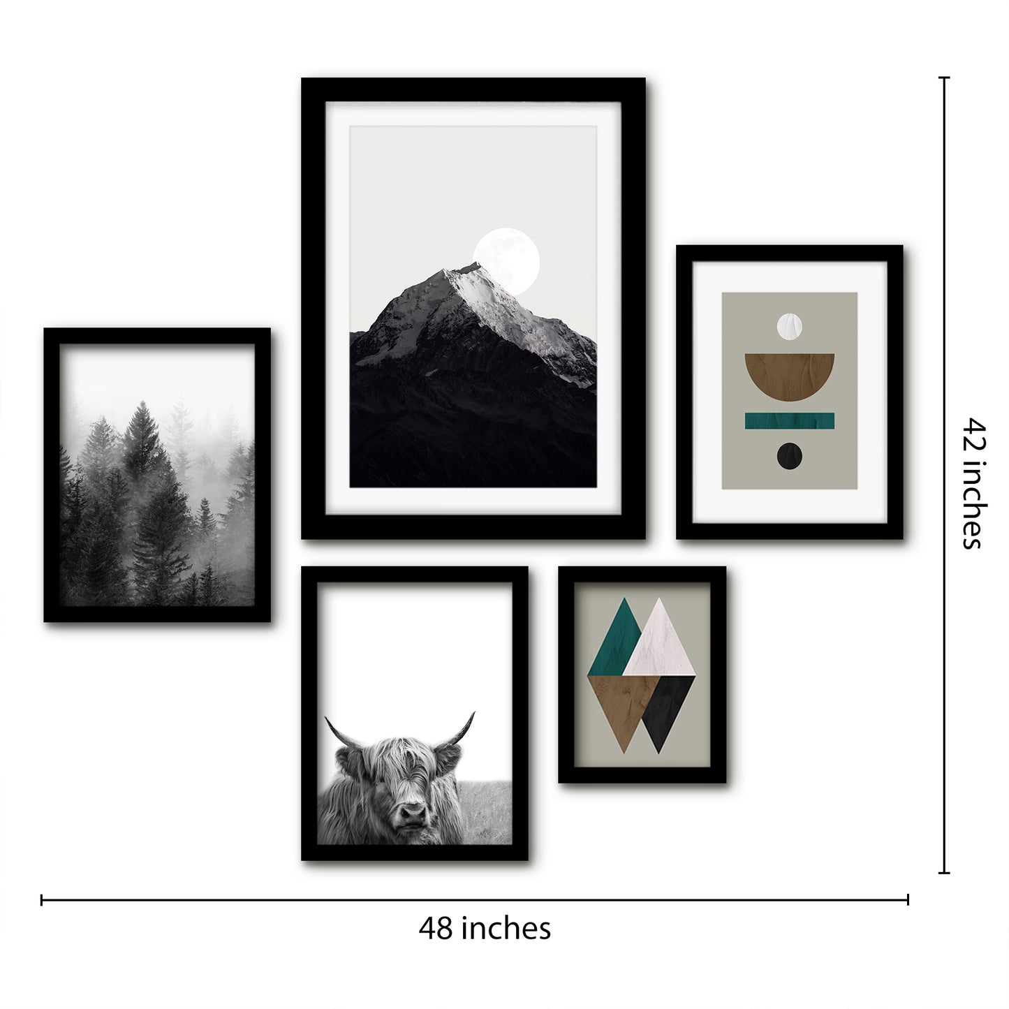 Americanflat 5 Piece Black Framed Gallery Wall Art Set - Black & White Landscape & Earth Tones Abstract Nature