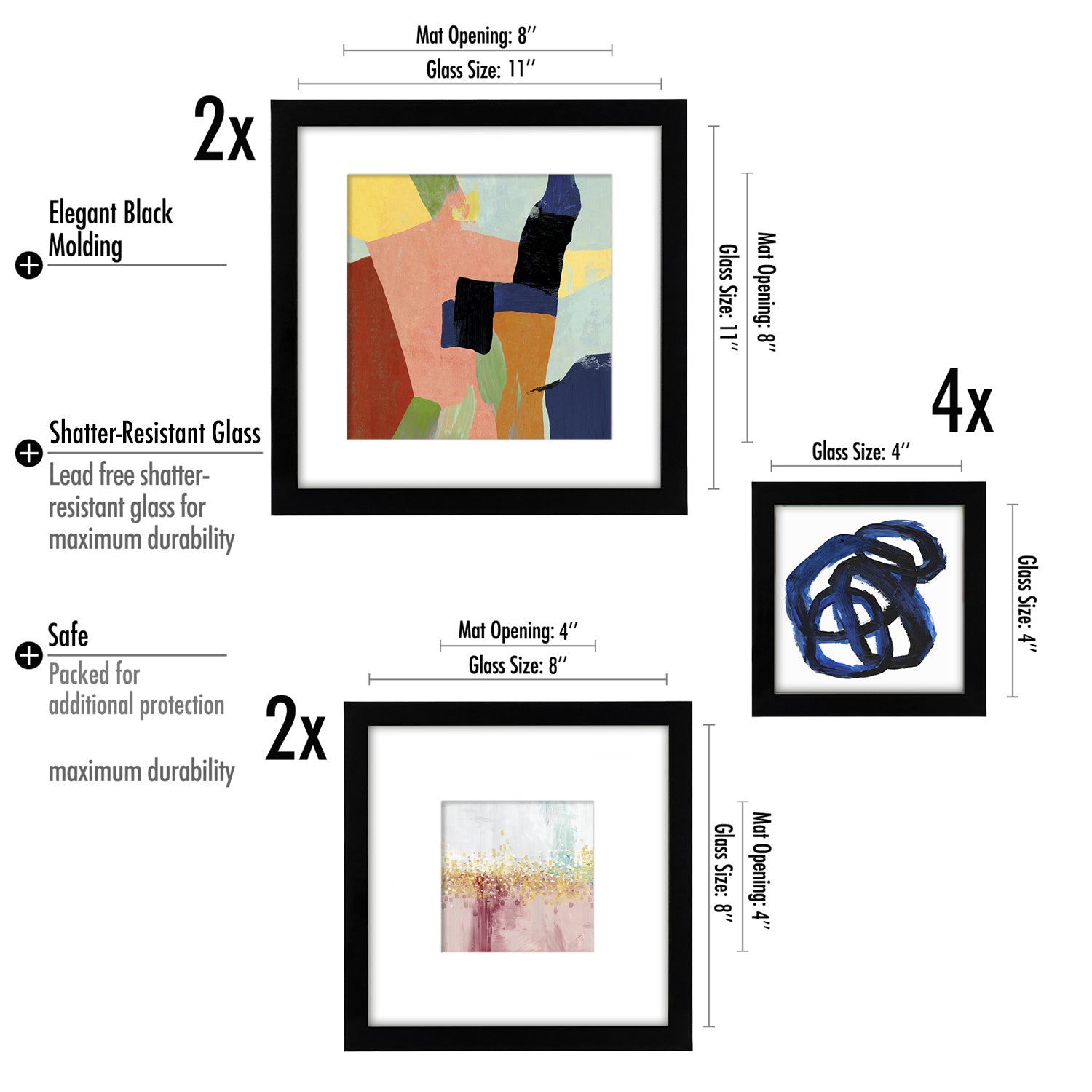 Colorful Paint Strokes - 8 Piece Framed Gallery Wall Art Set - Americanflat