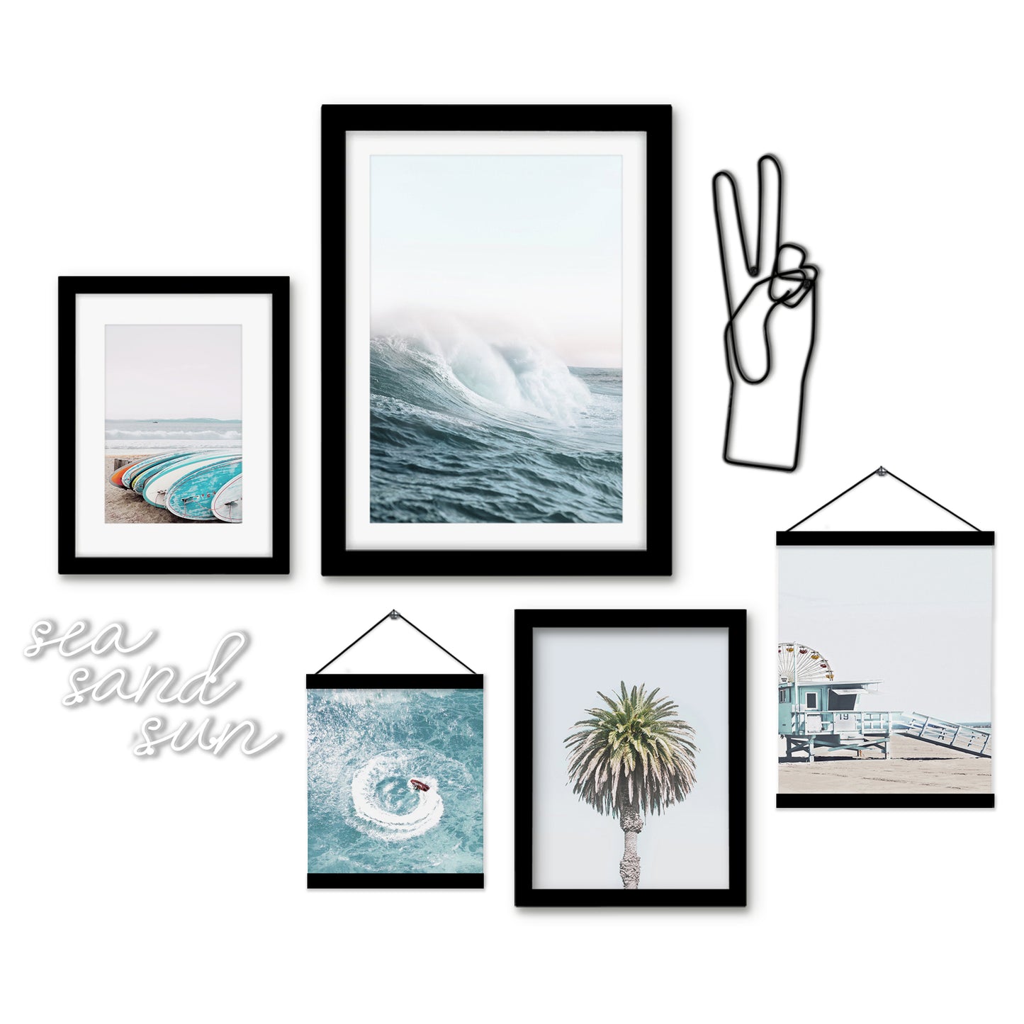 Blue Coastal Beach Surf - Framed Multimedia Gallery Art Set