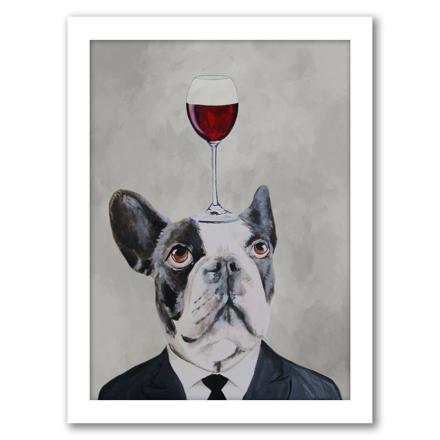 French Bulldog With Wineglass By Coco De Paris - White Framed Print