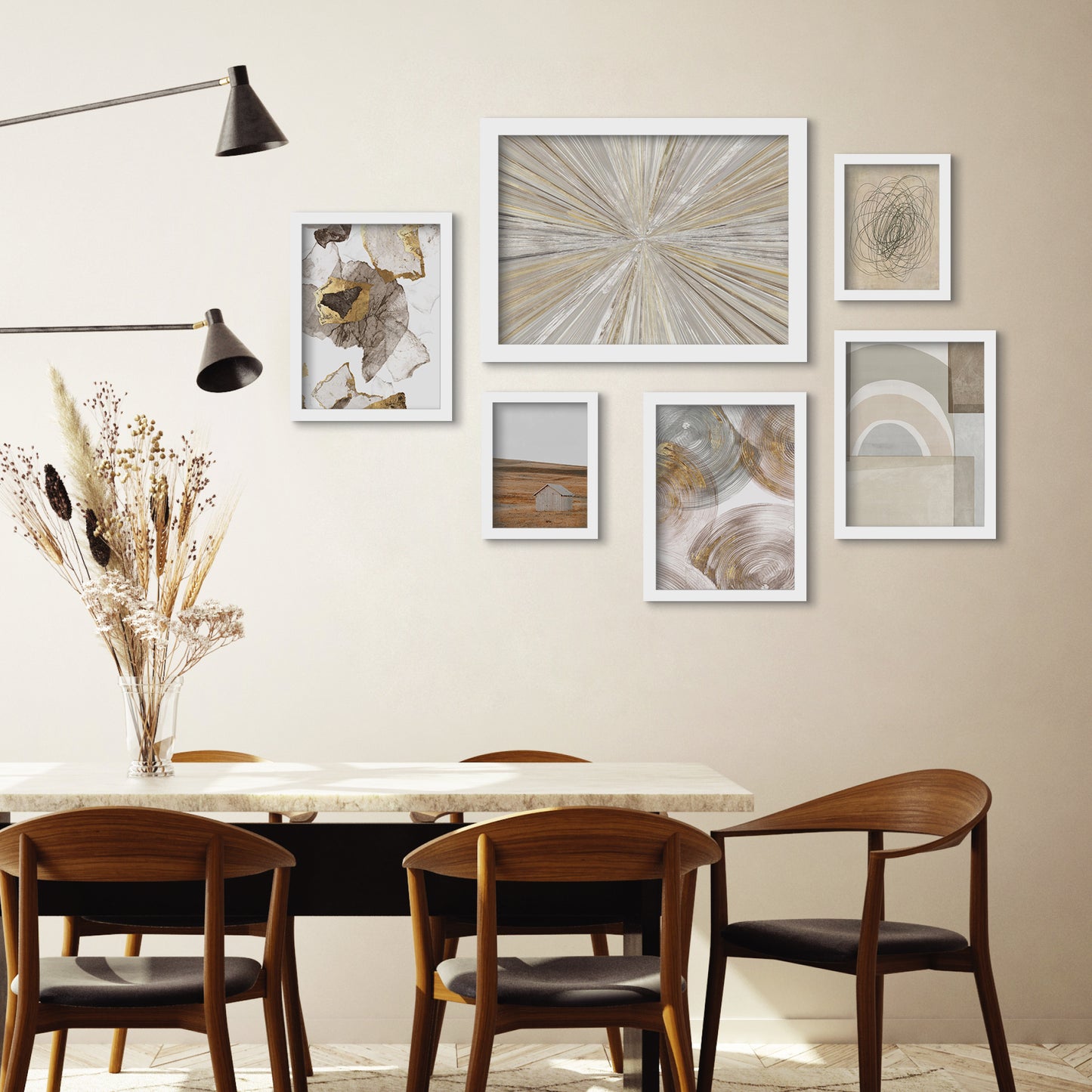Abstract Shimmering Light - 6 Piece Framed Gallery Wall Set - Art Set - Americanflat