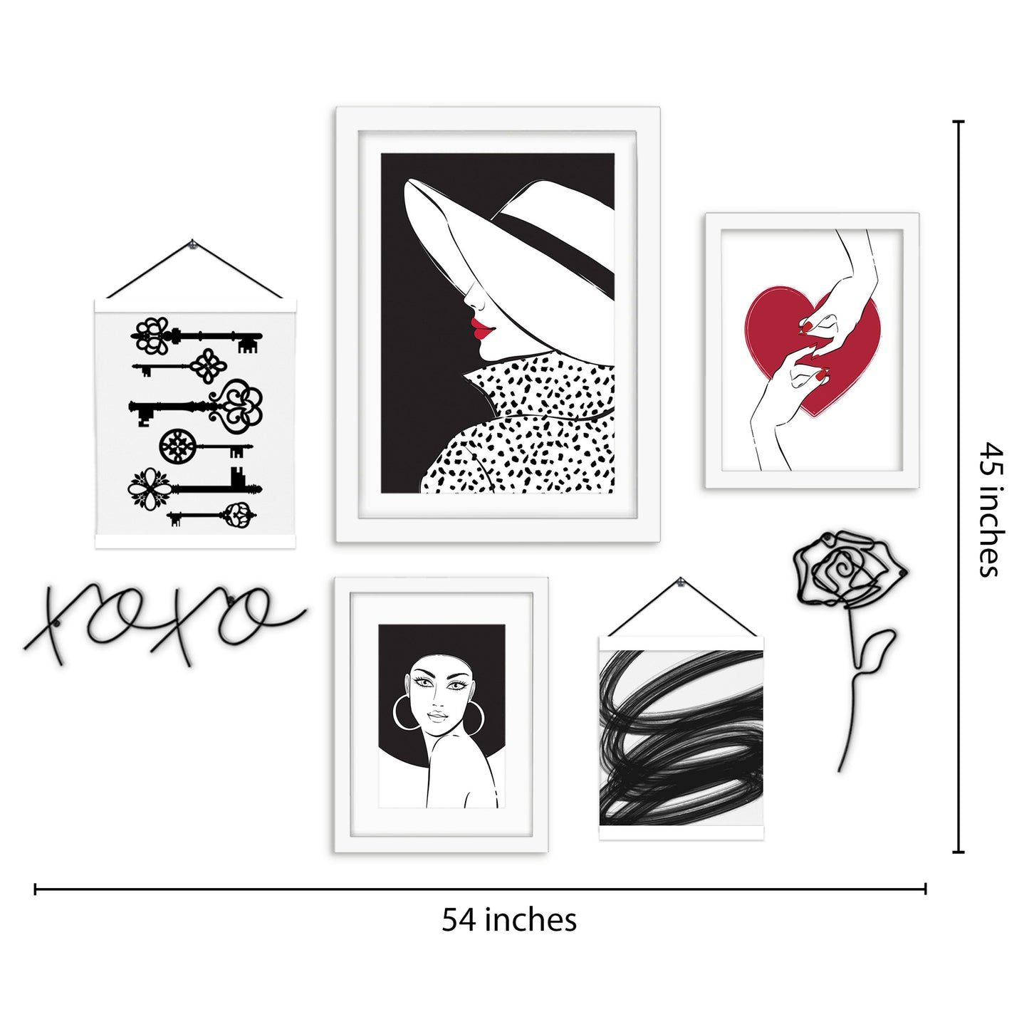 Black, White and Red Abstract Women Wire Art Framed Multimedia Gallery Art Set