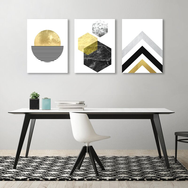 Geometric Art Set by Pop Monica - 3 Piece Wrapped Canvas Set - Wrapped Canvas - Americanflat