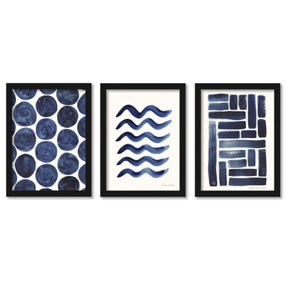Blue Strokes Gouache by Pauline Stanley - 3 Piece Gallery Framed Print Art Set - Americanflat