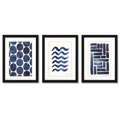 Blue Strokes Gouache by Pauline Stanley - 3 Piece Gallery Framed Print Art Set - Americanflat