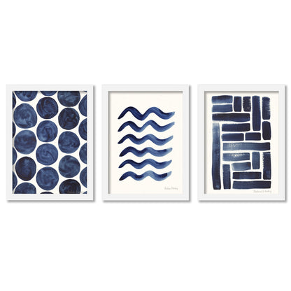 Blue Strokes Gouache by Pauline Stanley - 3 Piece Gallery Framed Print Art Set - Americanflat