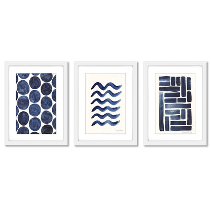 Blue Strokes Gouache by Pauline Stanley - 3 Piece Gallery Framed Print Art Set - Americanflat