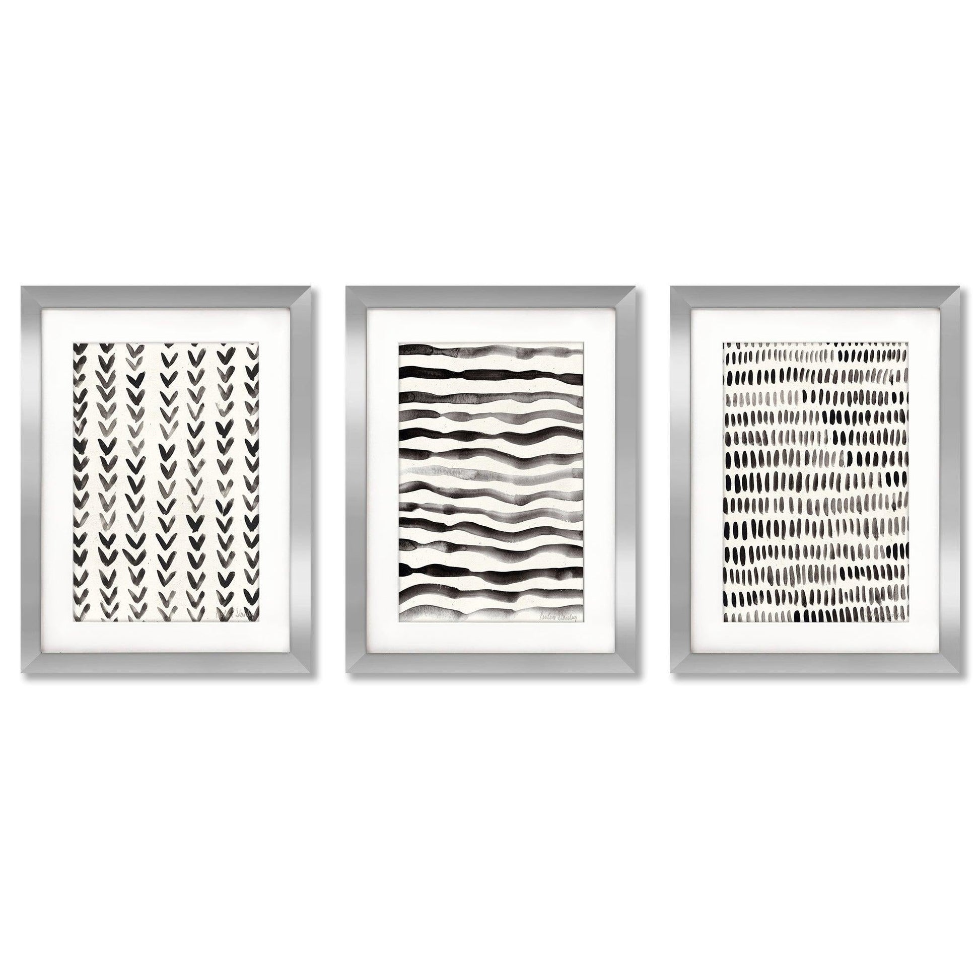 Scandi Ink Dashes by Pauline Stanley - 3 Piece Gallery Framed Print Art Set - Americanflat