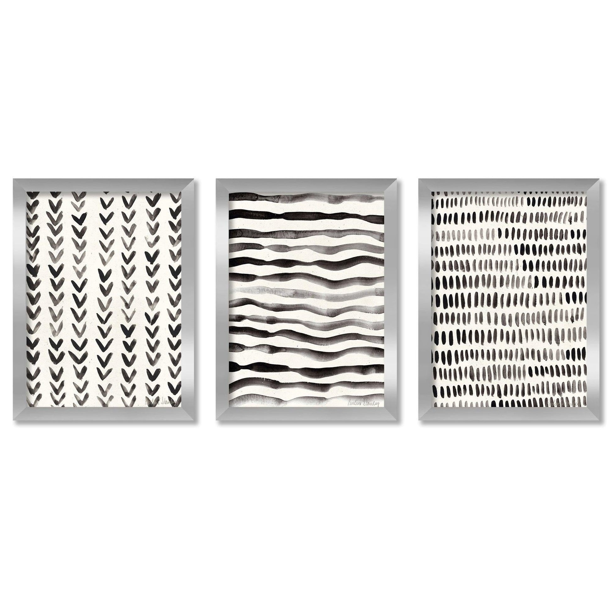 Scandi Ink Dashes by Pauline Stanley - 3 Piece Gallery Framed Print Art Set - Americanflat