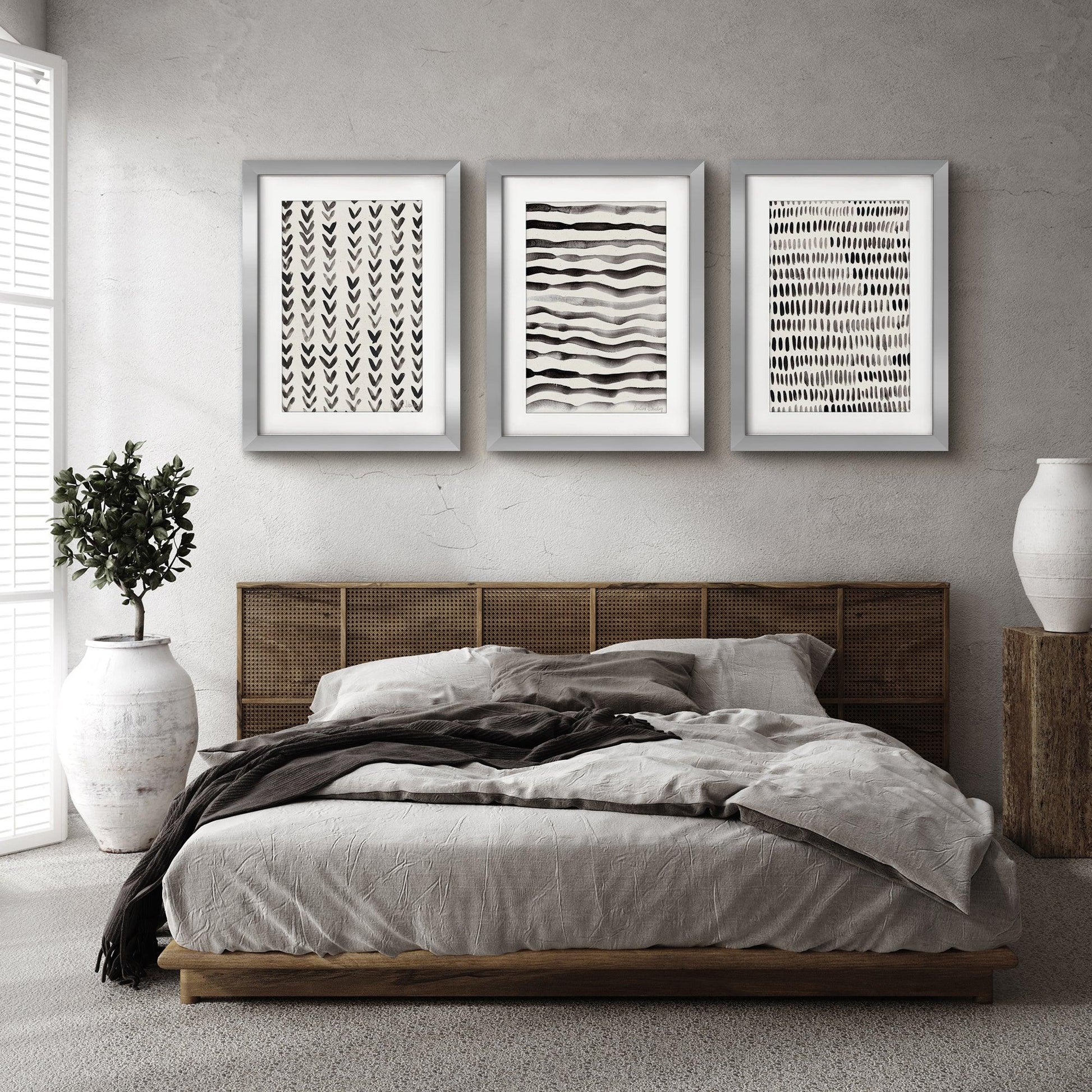 Scandi Ink Dashes by Pauline Stanley - 3 Piece Gallery Framed Print Art Set - Americanflat