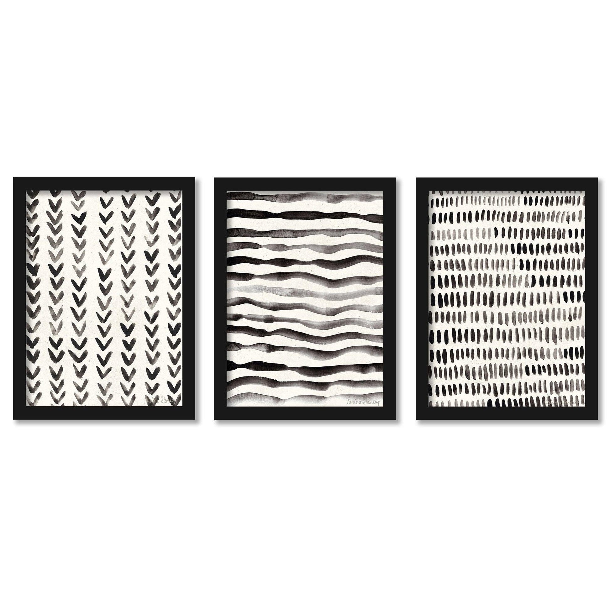 Scandi Ink Dashes by Pauline Stanley - 3 Piece Gallery Framed Print Art Set - Americanflat