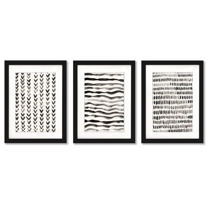 Scandi Ink Dashes by Pauline Stanley - 3 Piece Gallery Framed Print Art Set - Americanflat
