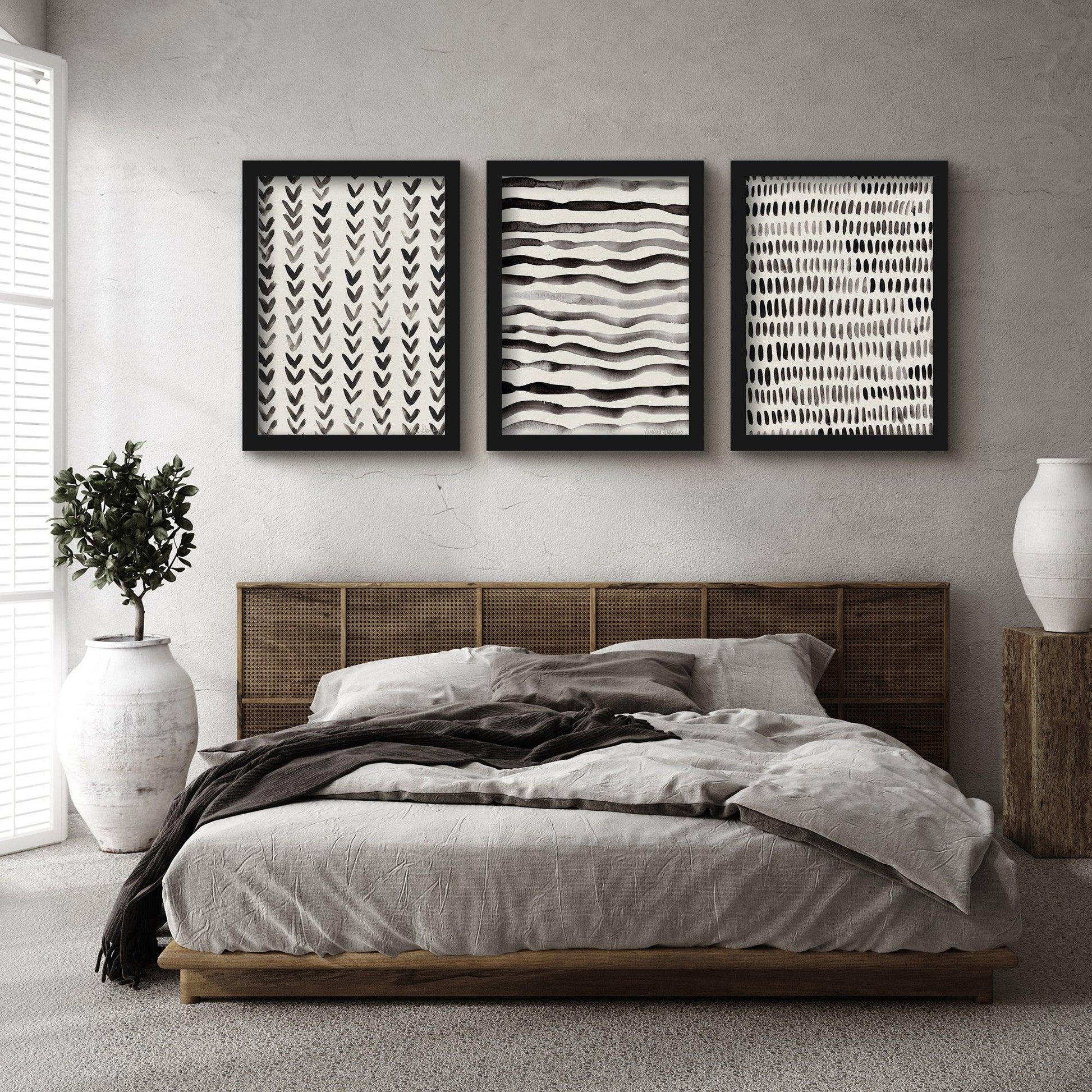 Scandi Ink Dashes by Pauline Stanley - 3 Piece Gallery Framed Print Art Set - Americanflat