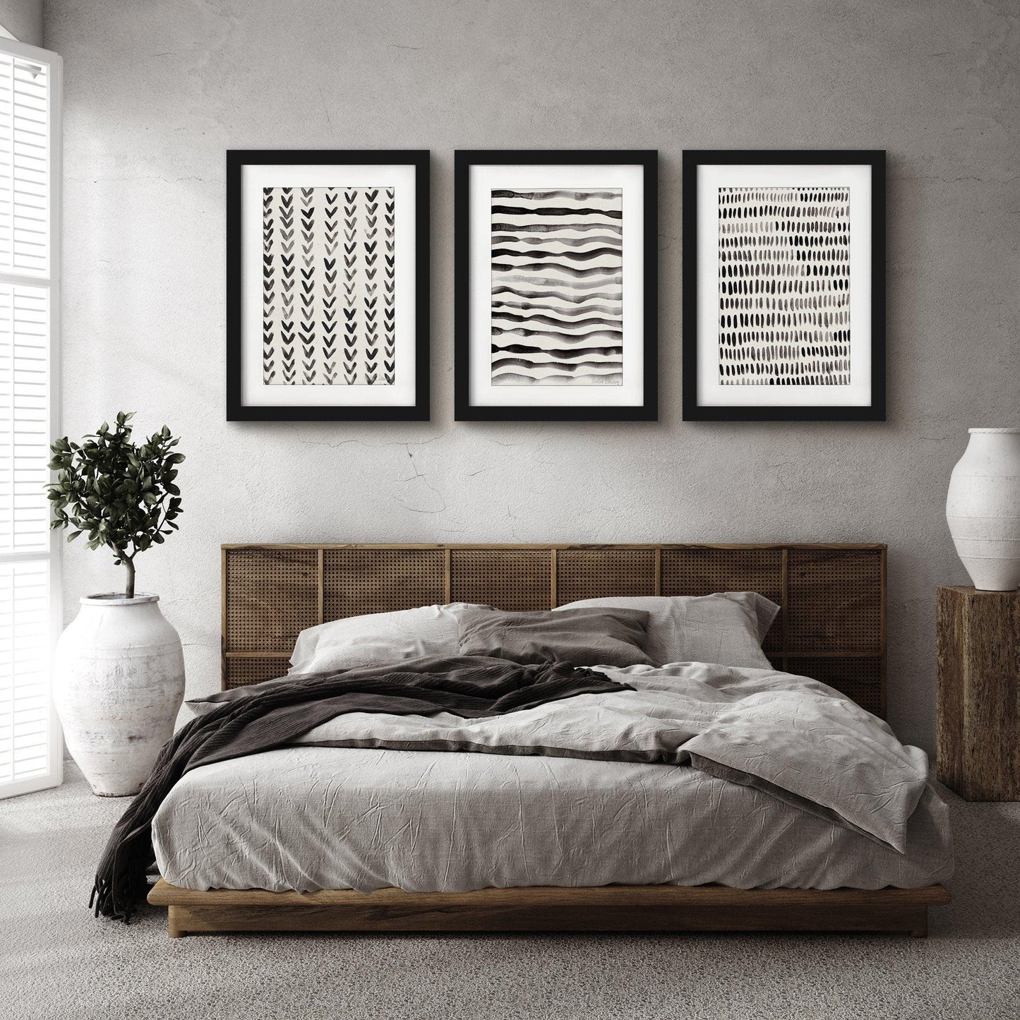 Scandi Ink Dashes by Pauline Stanley - 3 Piece Gallery Framed Print Art Set - Americanflat