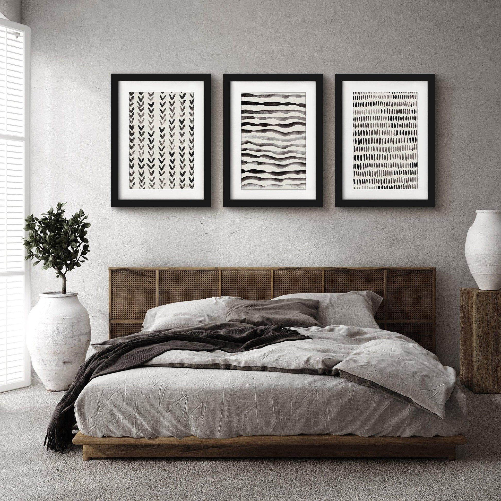 Scandi Ink Dashes by Pauline Stanley - 3 Piece Gallery Framed Print Art Set - Americanflat