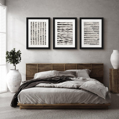 Scandi Ink Dashes by Pauline Stanley - 3 Piece Gallery Framed Print Art Set - Americanflat