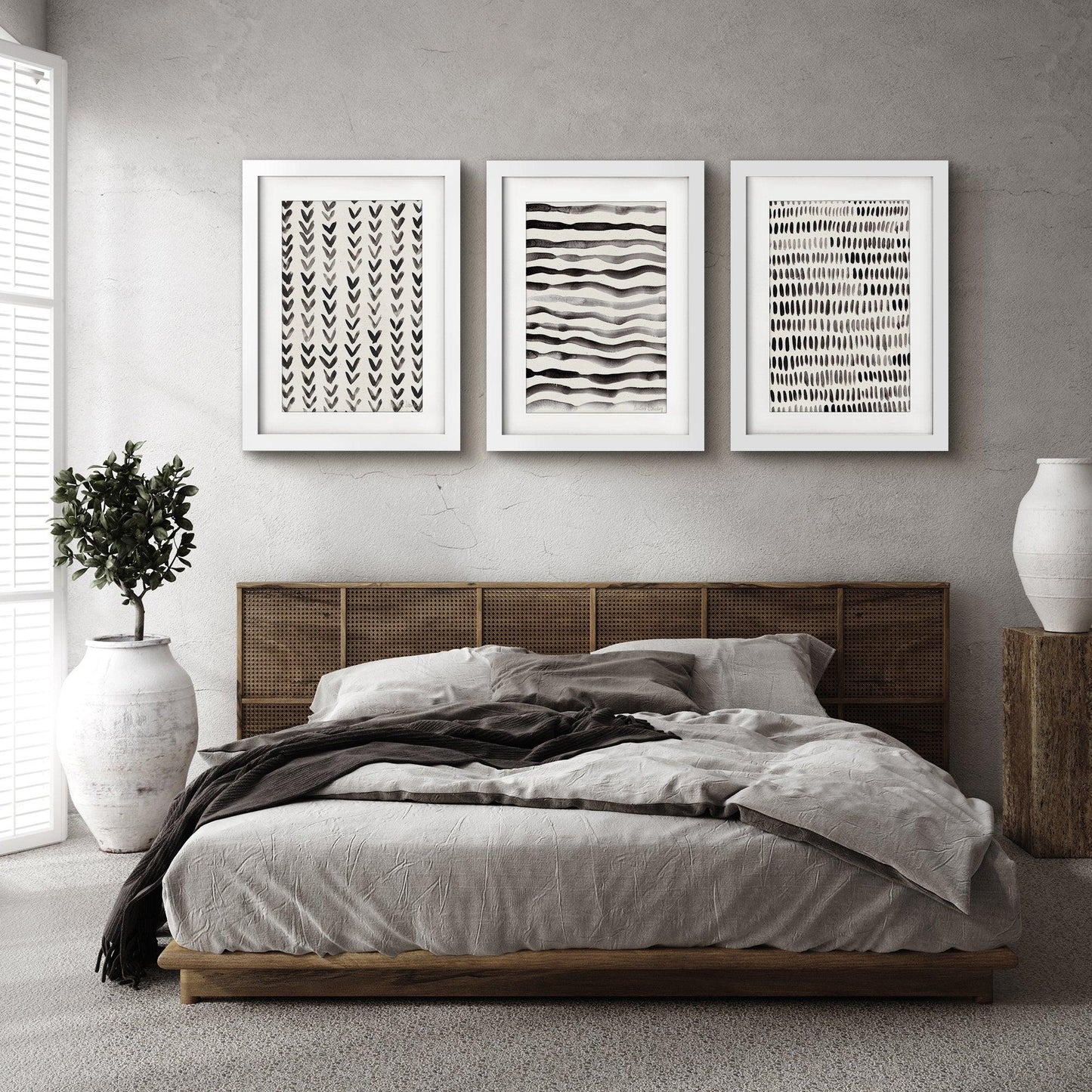 Scandi Ink Dashes by Pauline Stanley - 3 Piece Gallery Framed Print Art Set - Americanflat