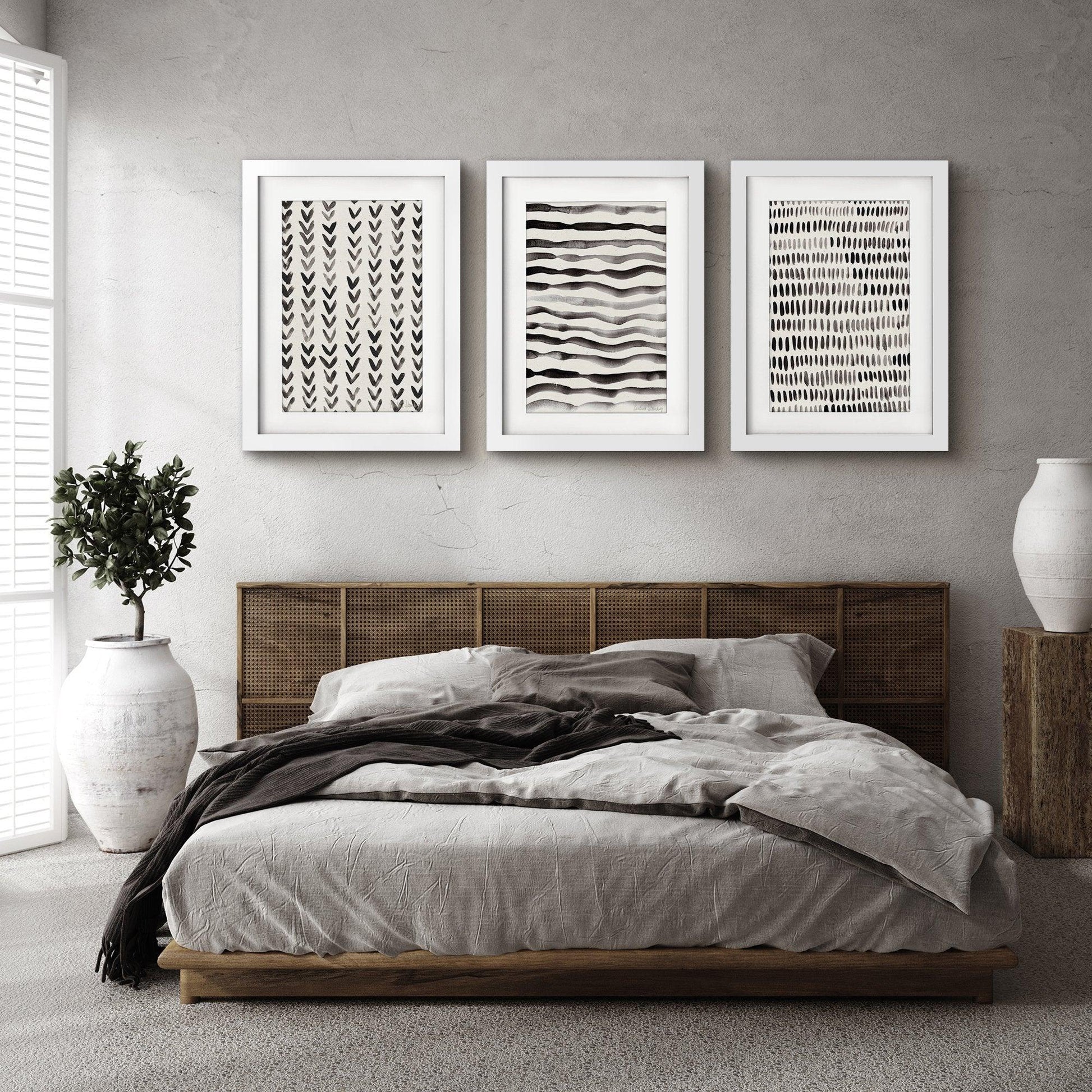 Scandi Ink Dashes by Pauline Stanley - 3 Piece Gallery Framed Print Art Set - Americanflat