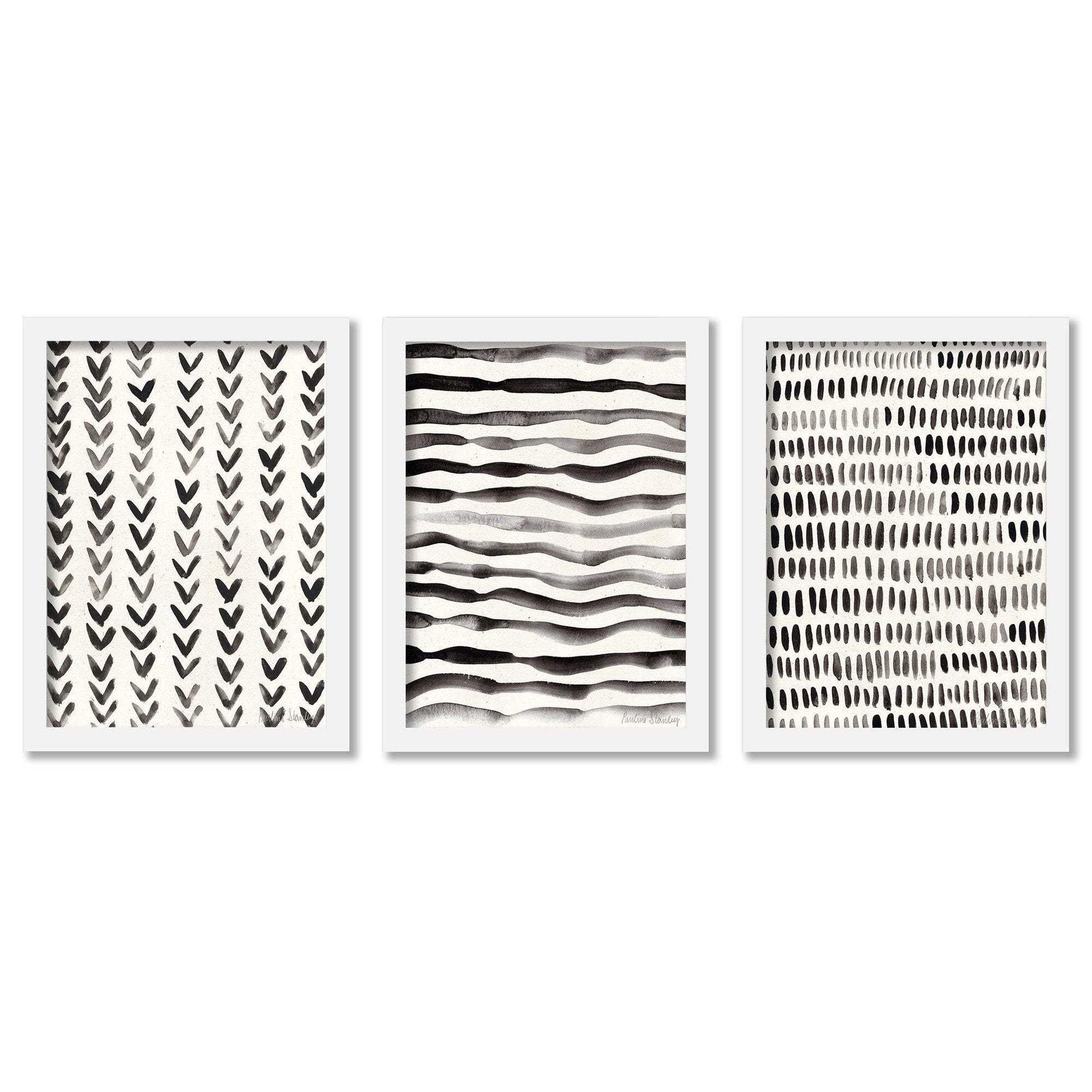 Scandi Ink Dashes by Pauline Stanley - 3 Piece Gallery Framed Print Art Set - Americanflat