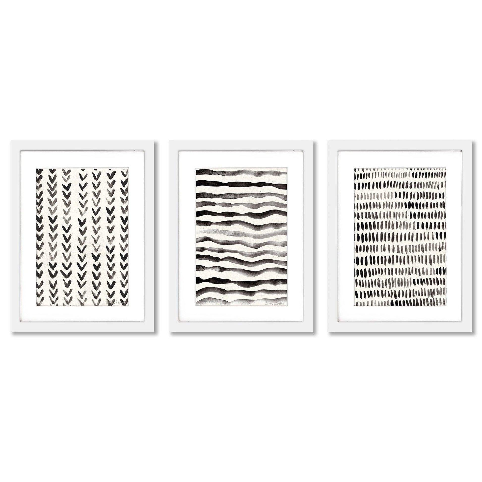 Scandi Ink Dashes by Pauline Stanley - 3 Piece Gallery Framed Print Art Set - Americanflat