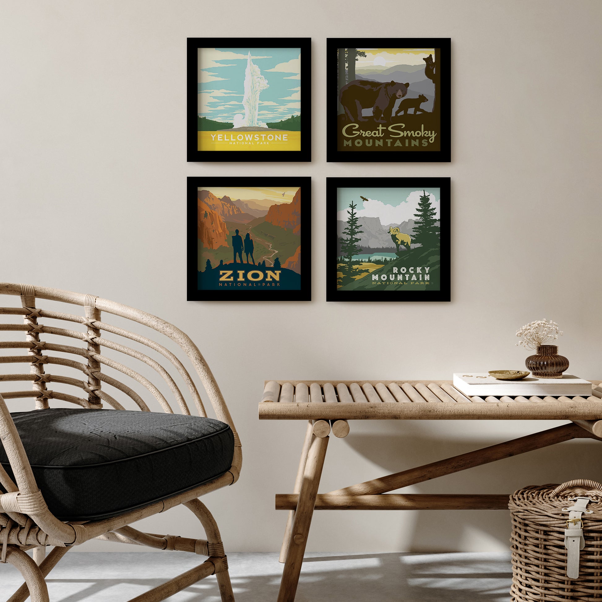 National Parks of the West 4 Piece Gallery Framed Print Art Set