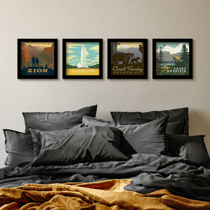National Parks of the West 4 Piece Gallery Framed Print Art Set