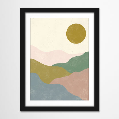 Americanflat 5 Piece Black Framed Gallery Wall Art Set - Pastel Pink & Green Botanical Abstract Landscape