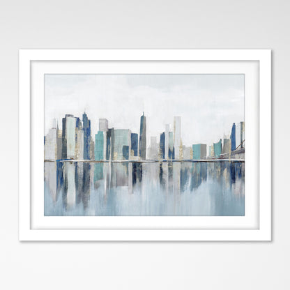 Americanflat 5 Piece Black Framed Gallery Wall Art Set - Blue Watercolor Floral Abstract NYC Skyline