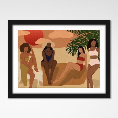 Americanflat 5 Piece Black Framed Gallery Wall Art Set - Female Beach Monstera