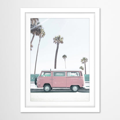 Americanflat 5 Piece Black Framed Gallery Wall Art Set - Pastel Pink Beach Surf