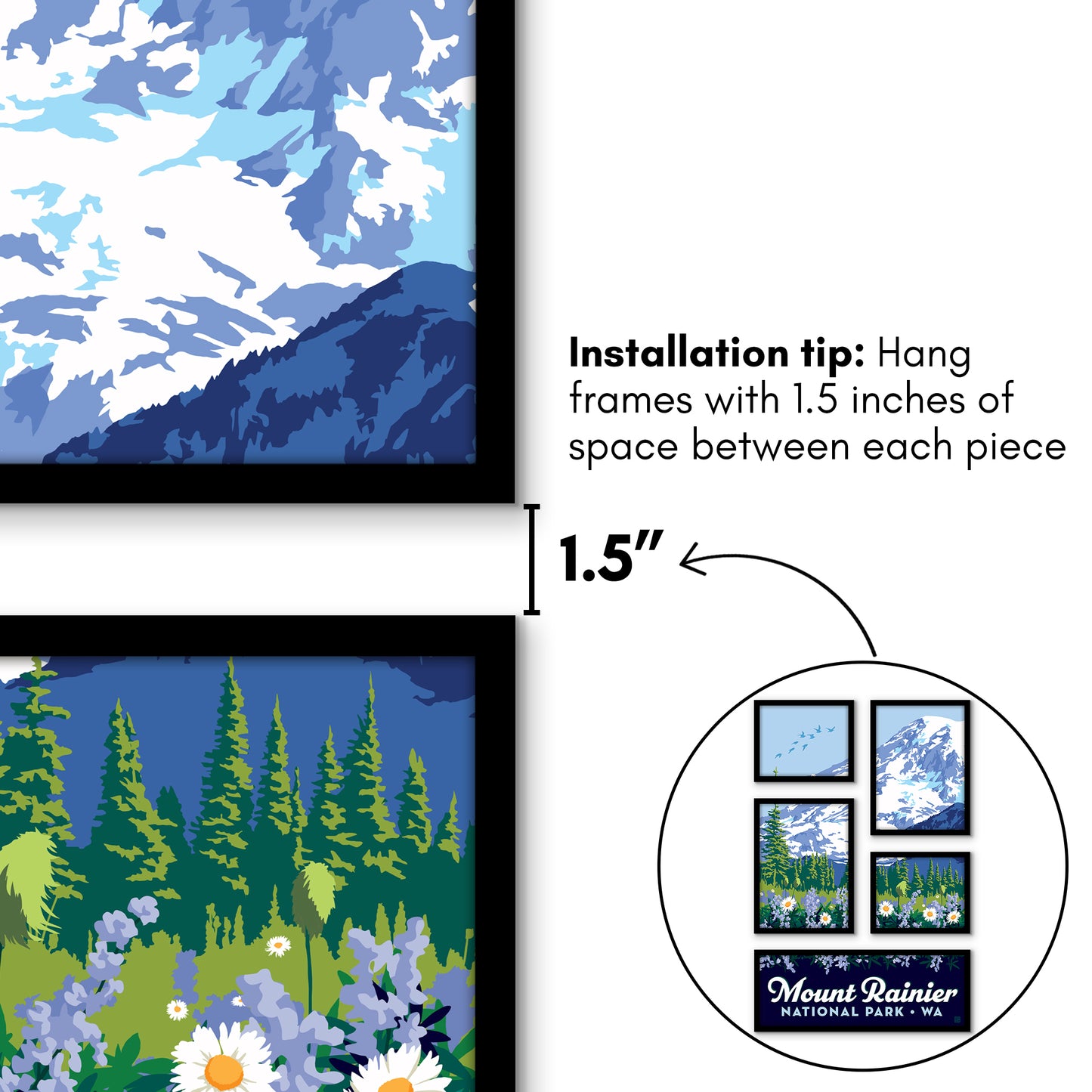 Mount Rainier National Park Wildflowers 5 Piece Grid Wall Art Room Decor Set  - Framed
