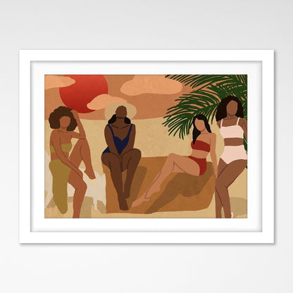 Americanflat 5 Piece Black Framed Gallery Wall Art Set - Female Beach Monstera