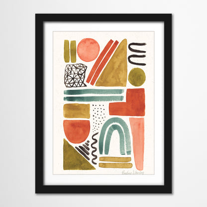 Americanflat 5 Piece Black Framed Gallery Wall Art Set - Colorful Abstract Floral Shapes