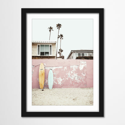 Americanflat 5 Piece Black Framed Gallery Wall Art Set - Pink Botanical Beach Woman